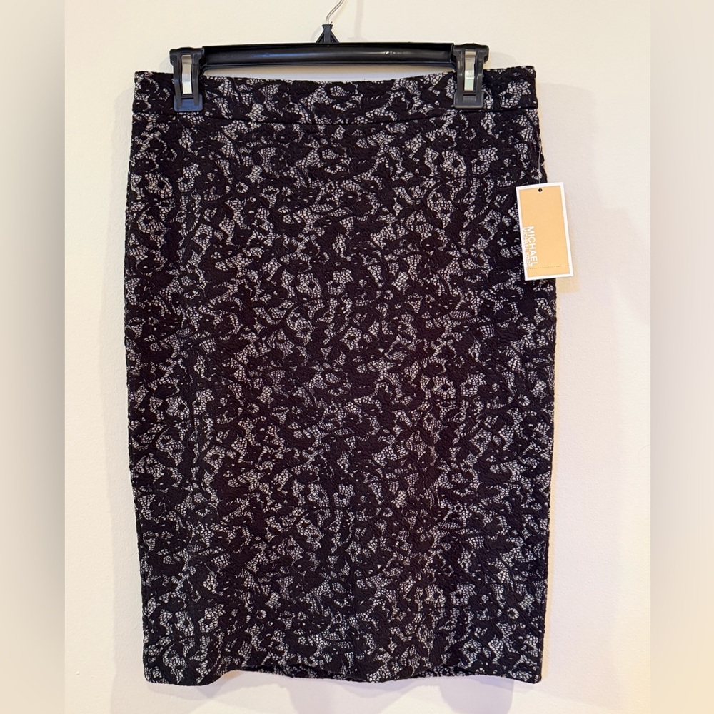 Michael Kors Black and Grey Textured Pencil Skirt NWT Small
